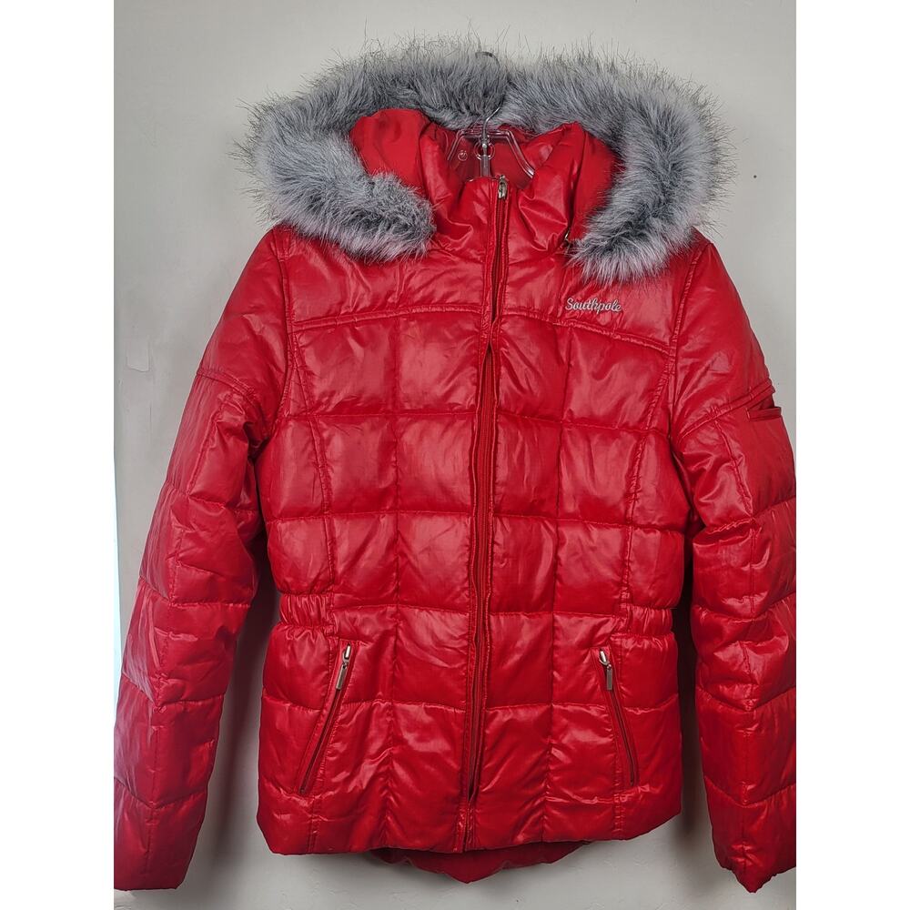 Vintage Southpole Red Down Quilted L Puffer Jacket Retro Winter Coat Y2K Hip Hop